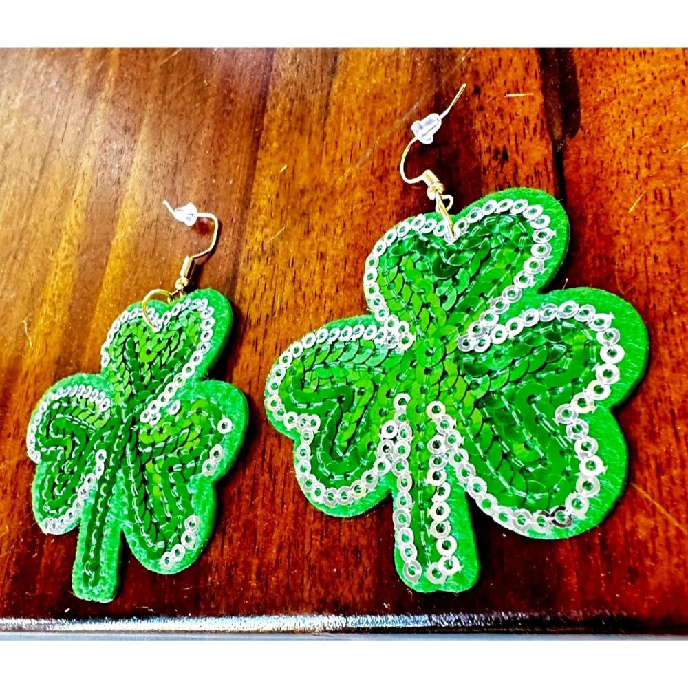 Shamrock Earrings Dangle Hooks Sequins St Patrick's Day Party Irish Fest…